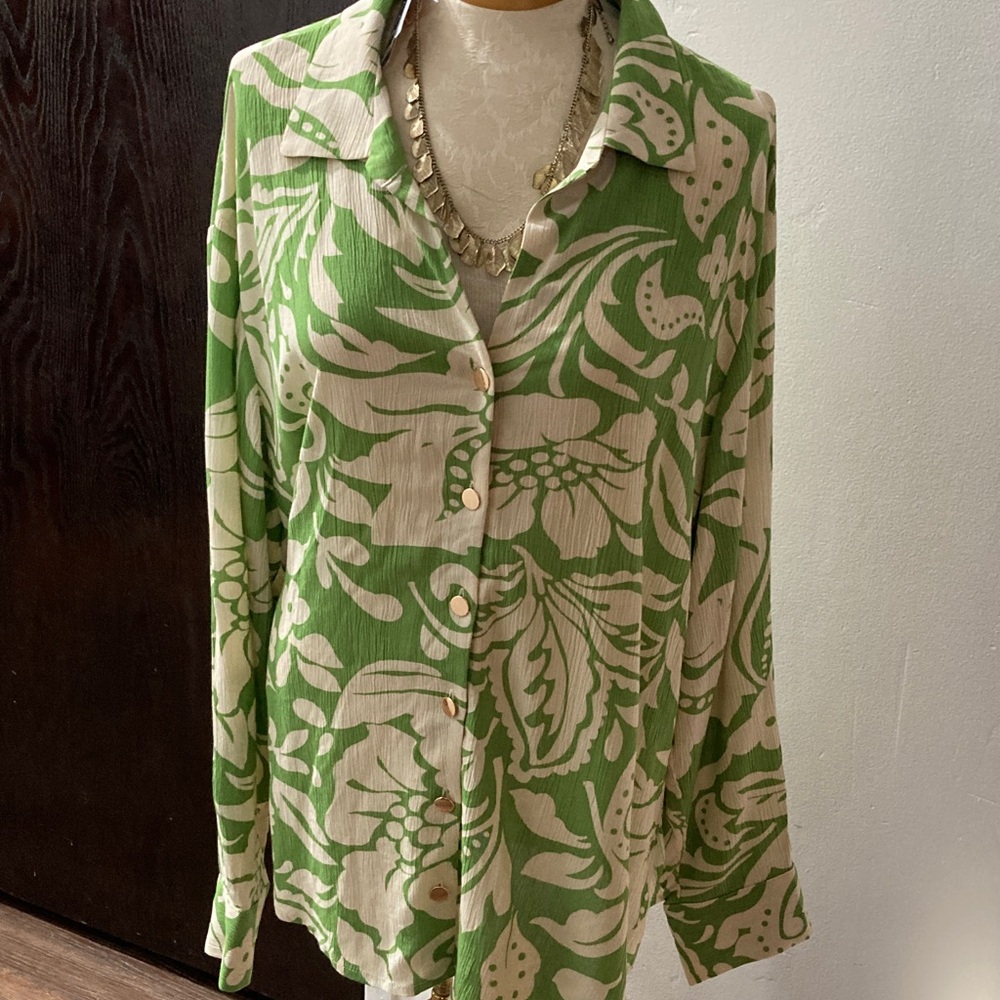 Grace Leafy Green and Cream Button Down Shirt